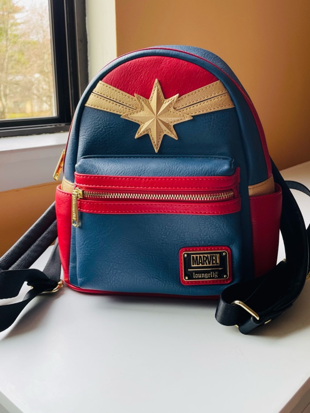 Marvel Captain Marvel Loungefly Mini Backpack — Blue, Red, Gold - Picture 2 of 6